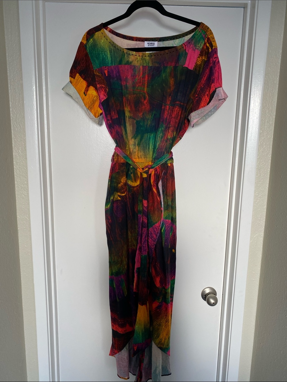 Monroe & Main Multicolor Painterly Belted Maxi Wrap Dress